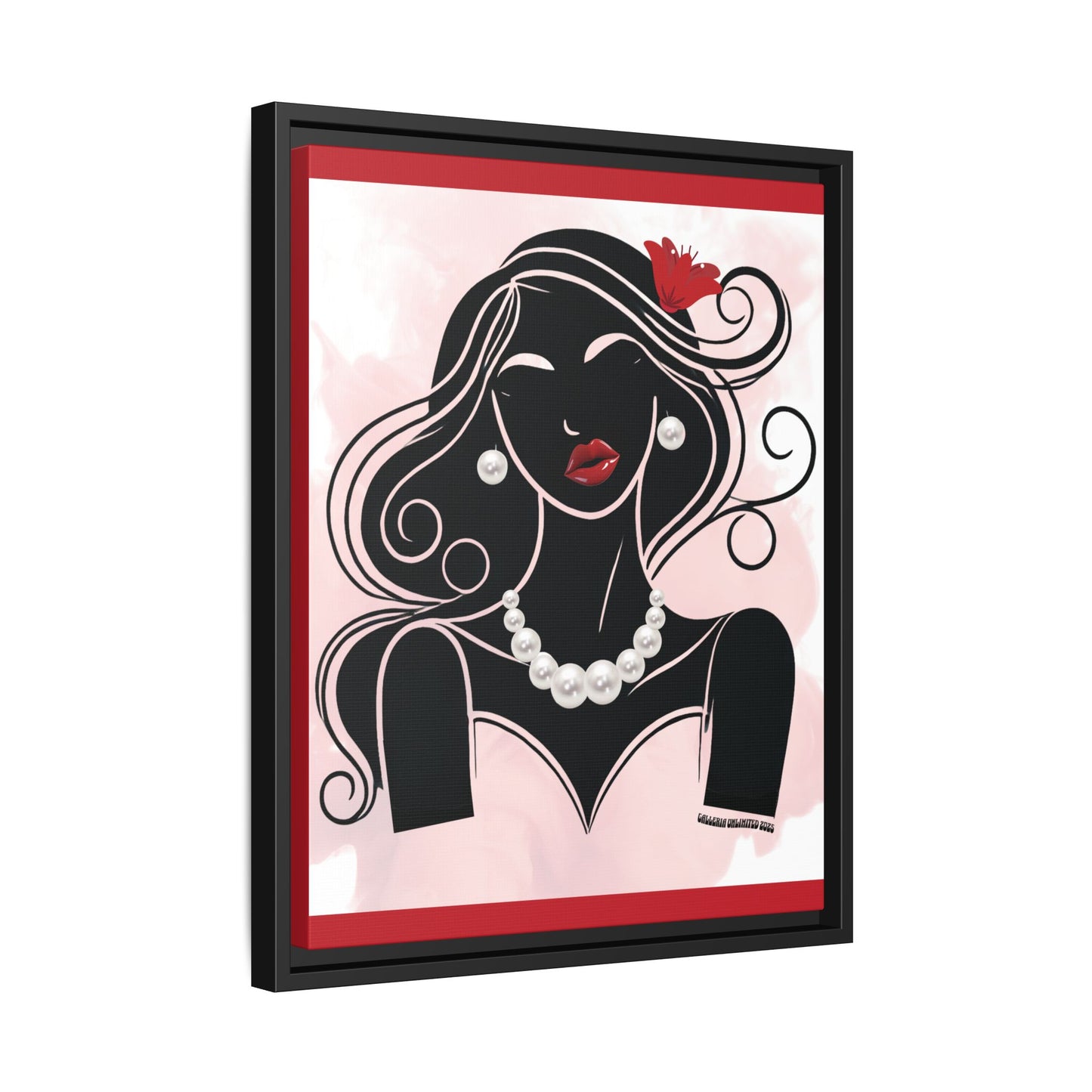 Pearls & Curls1 | Ruby Lips- Framed Matte Canvas Art (black or white frame)