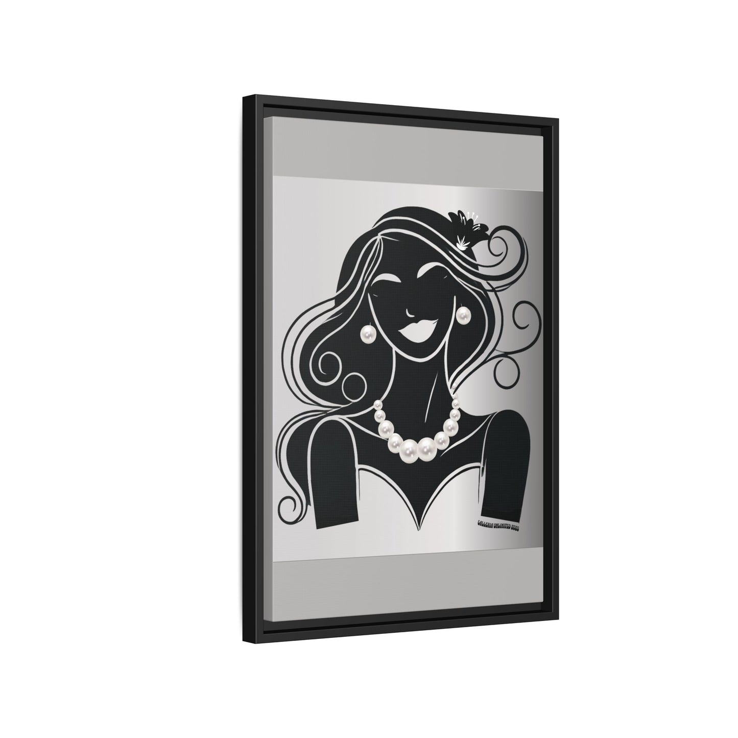 Pearls & Curls1 | Black and White - Framed Matte Canvas Art (black or white frame)