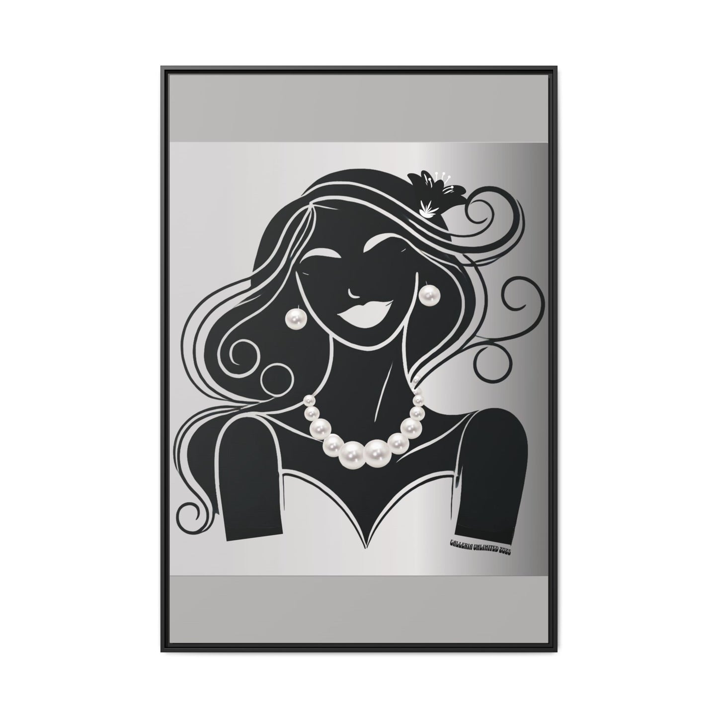 Pearls & Curls1 | Black and White - Framed Matte Canvas Art (black or white frame)