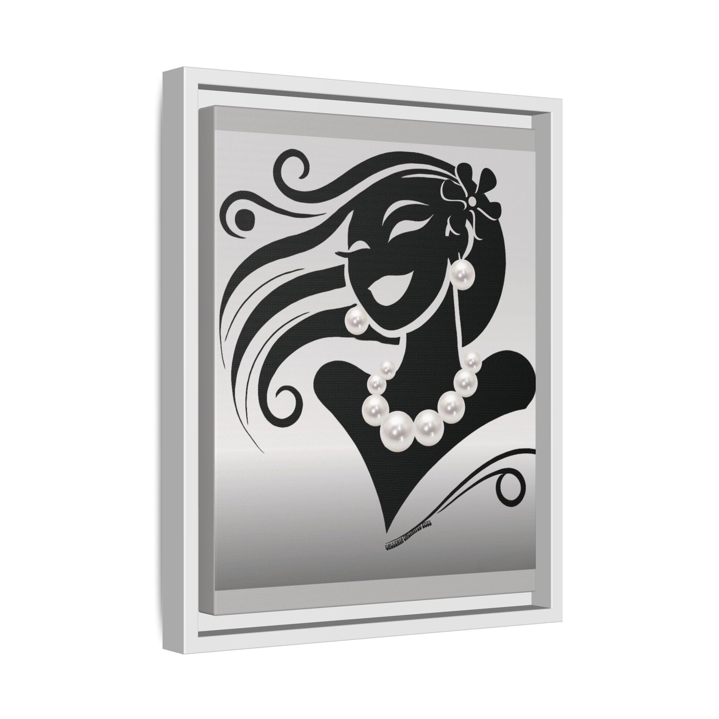 Pearls & Curls6 | Black and White - Framed Matte Canvas Art (black or white frame)