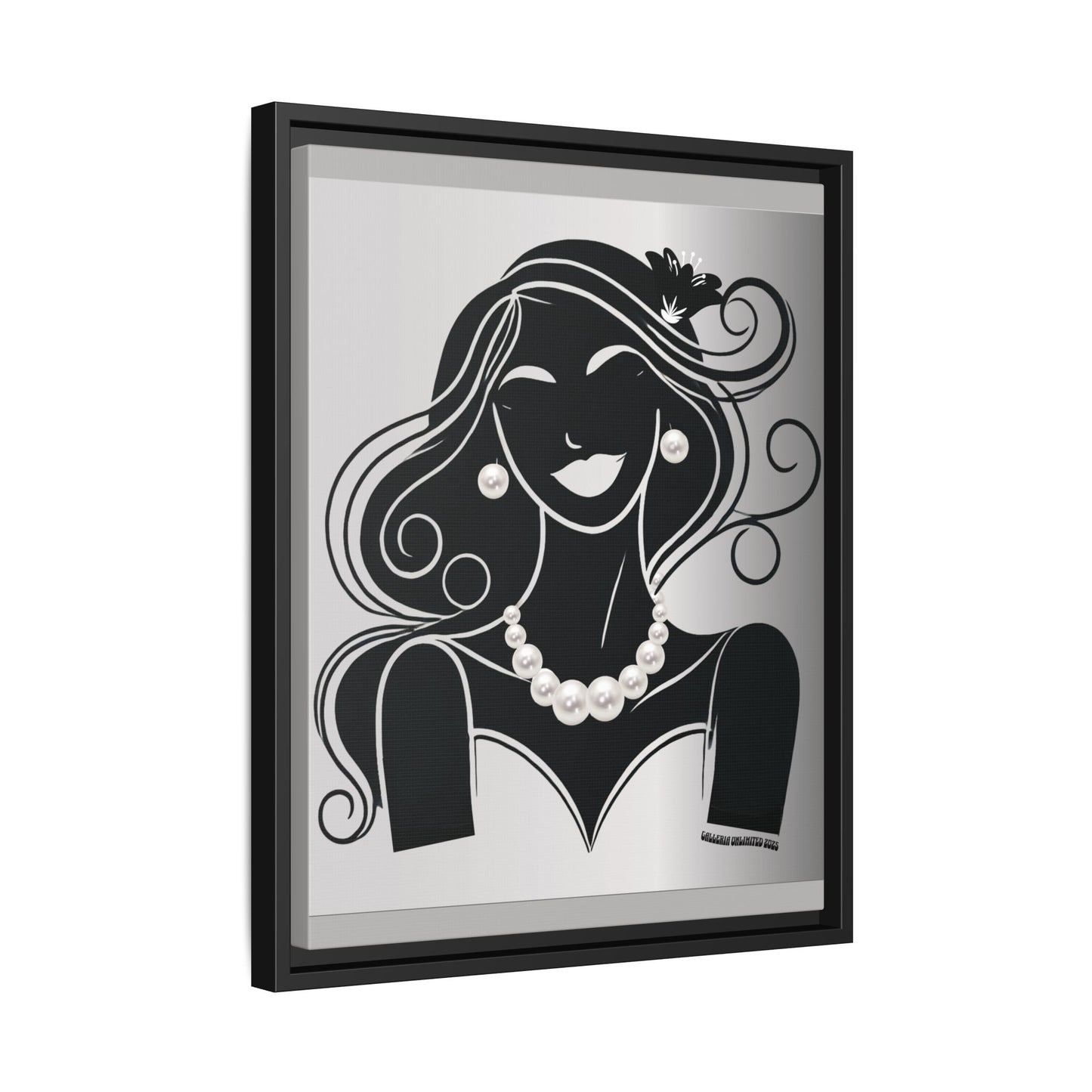 Pearls & Curls1 | Black and White - Framed Matte Canvas Art (black or white frame)