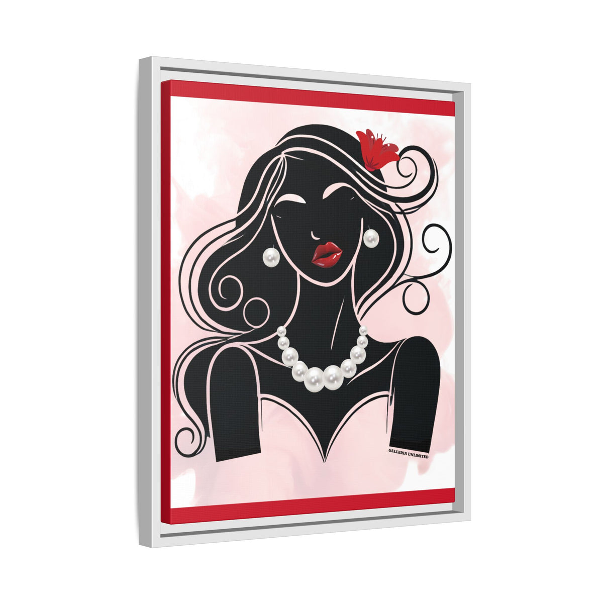 Pearls & Curls 1 | Ruby Kiss Framed Matte Canvas Wall Art (black or white frame)
