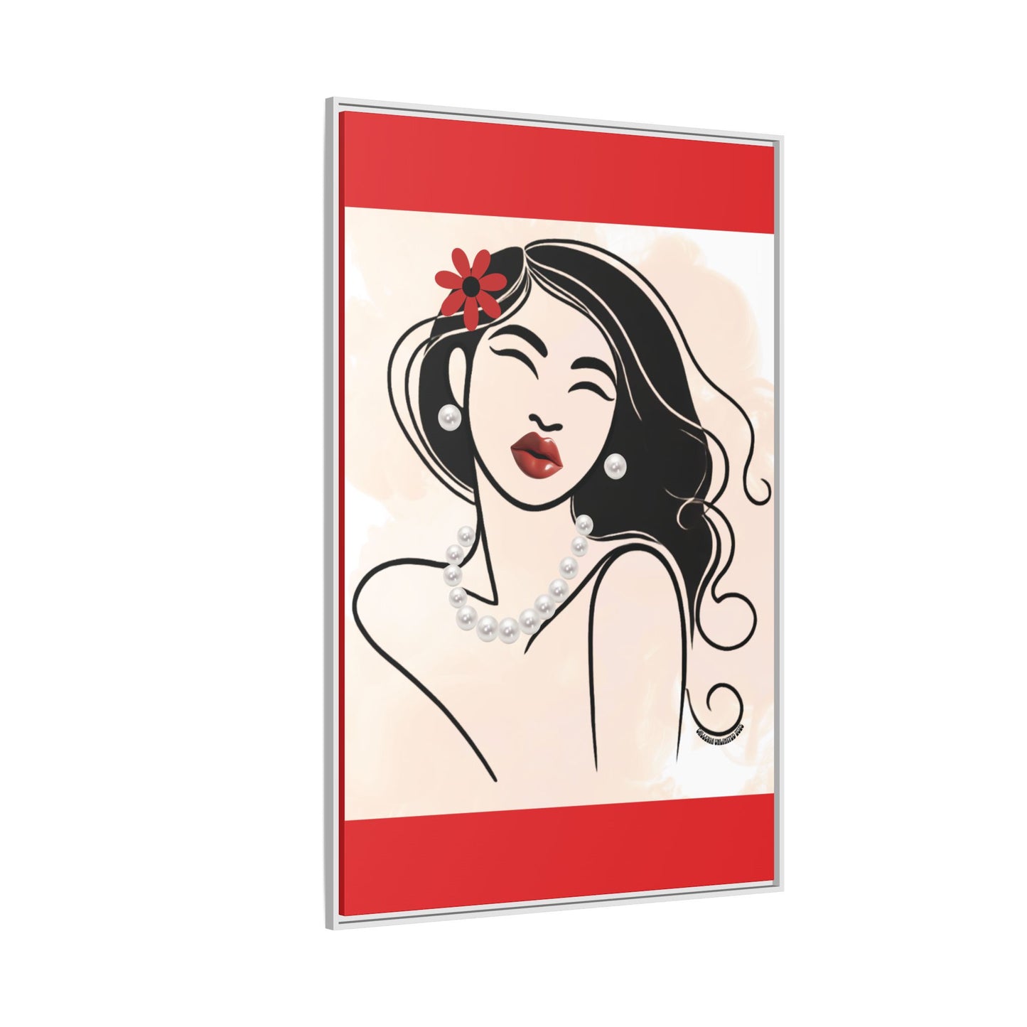 Pearls & Curls3 | Scarlet Kiss - Framed Matte Canvas Art (black or white frame)