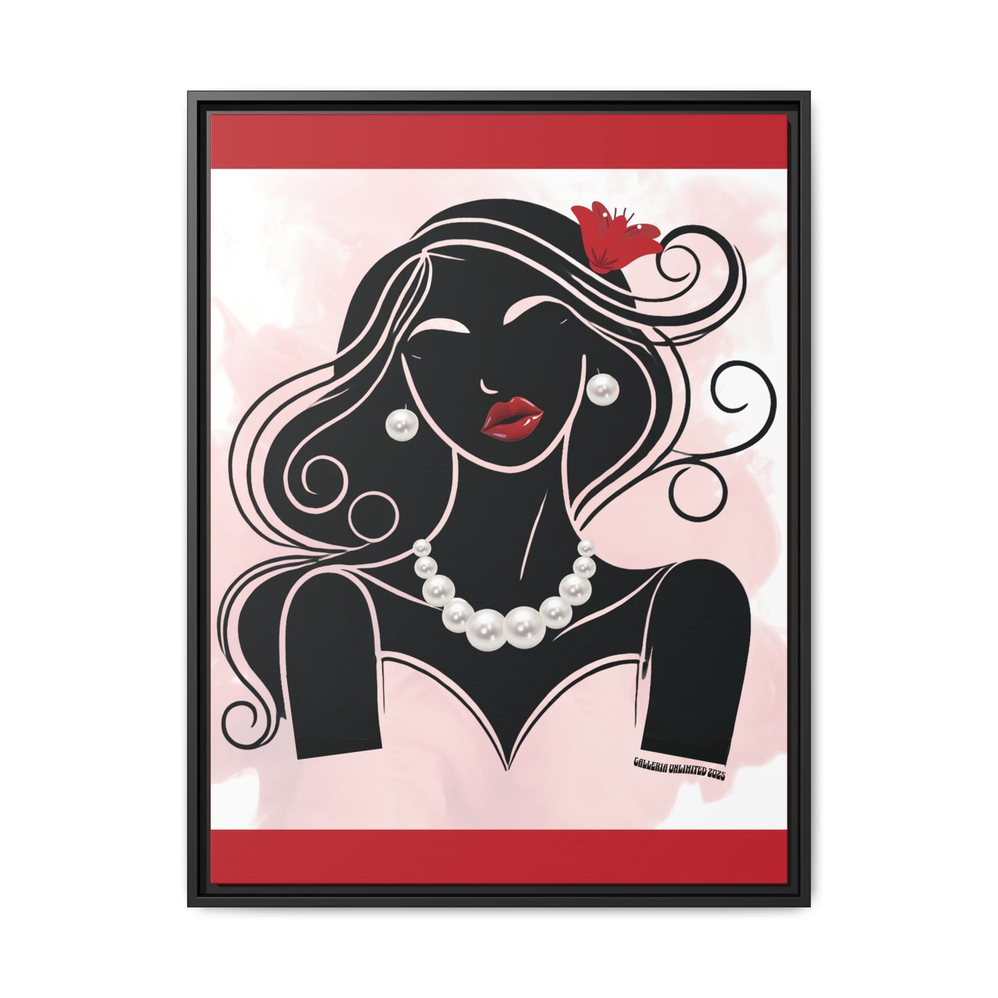 Pearls & Curls1 | Ruby Lips- Framed Matte Canvas Art (black or white frame)