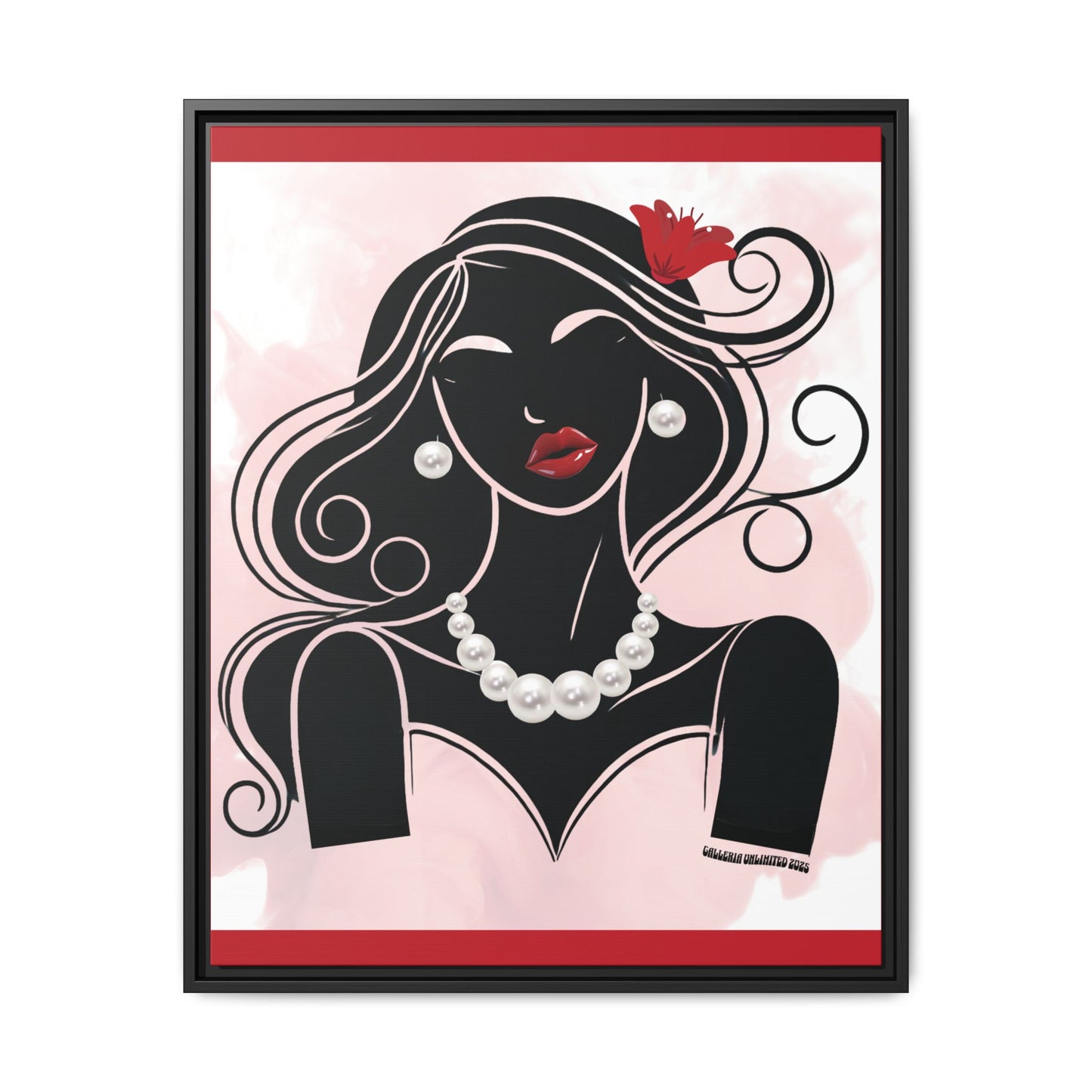 Pearls & Curls1 | Ruby Lips- Framed Matte Canvas Art (black or white frame)