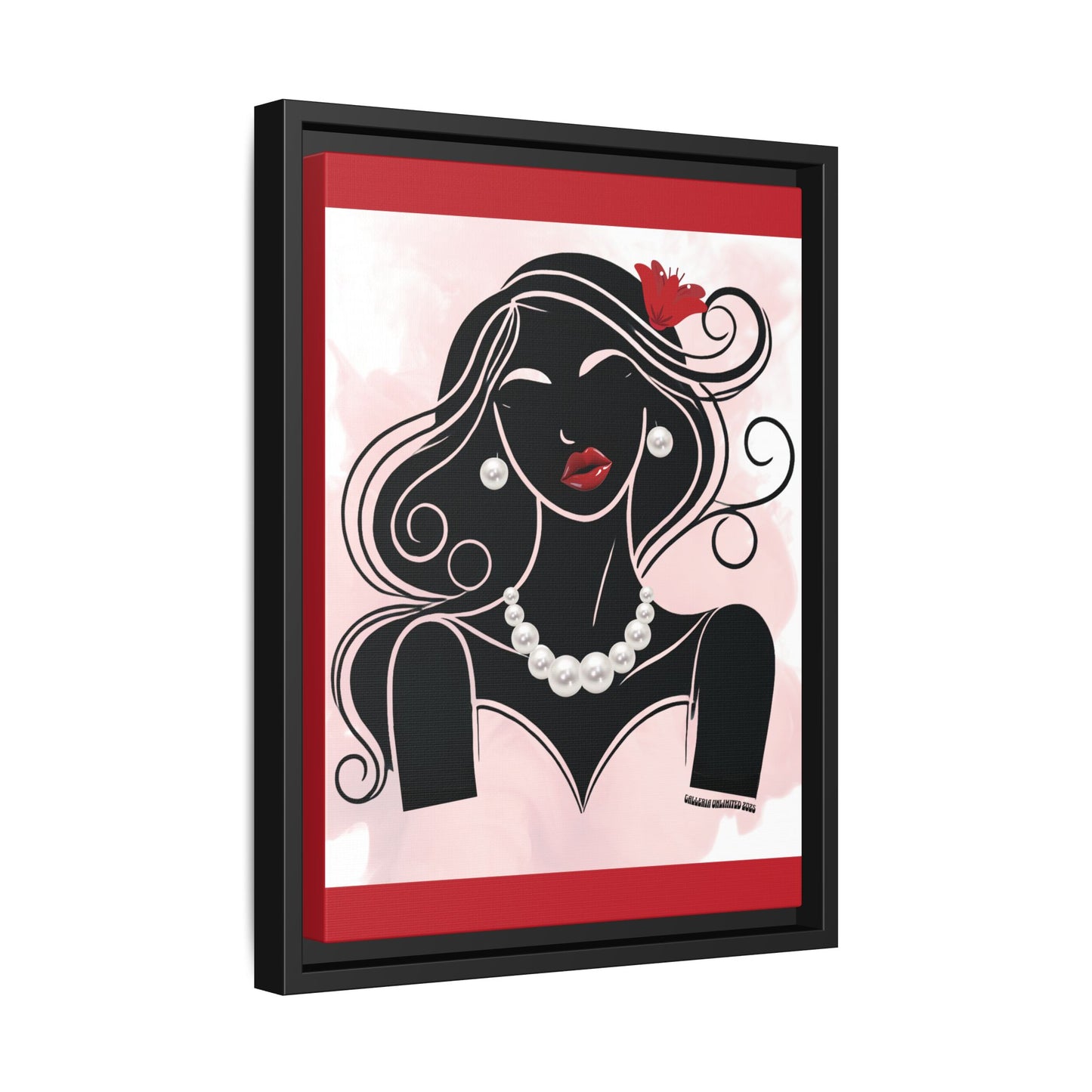 Pearls & Curls1 | Ruby Lips- Framed Matte Canvas Art (black or white frame)