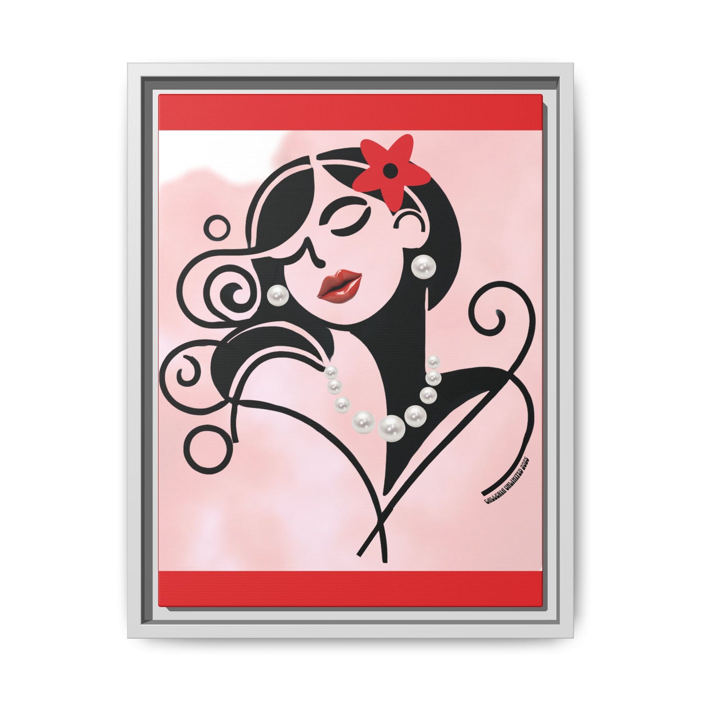 Pearls & Curls4 | Scarlet Kiss - Framed Matte Canvas Art (black or white frame)