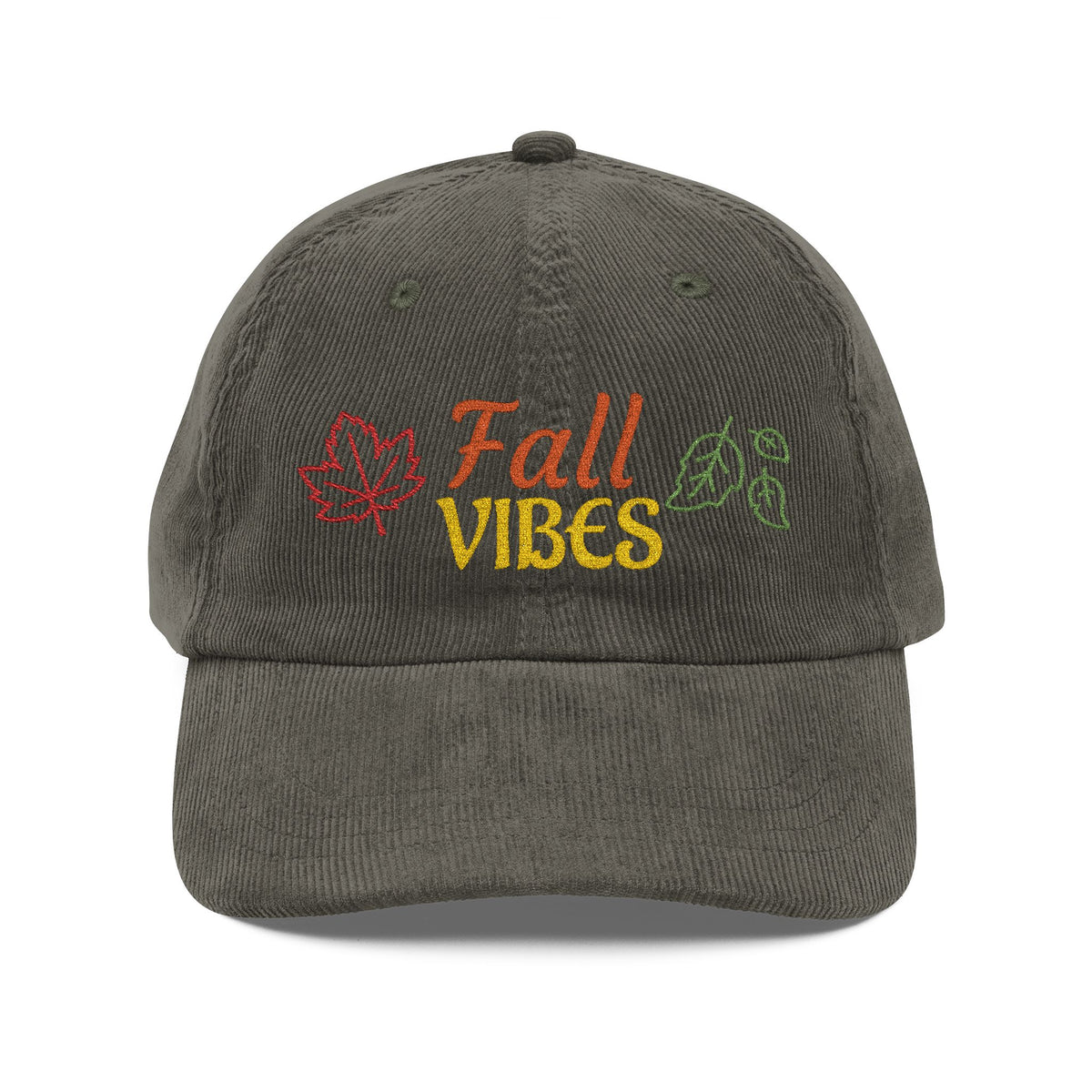 Autumn Harvest 1 | 'Fall Vibes' Embroidered Corduroy Cap - Autumn Leaf Baseball Hat (multiple colors)