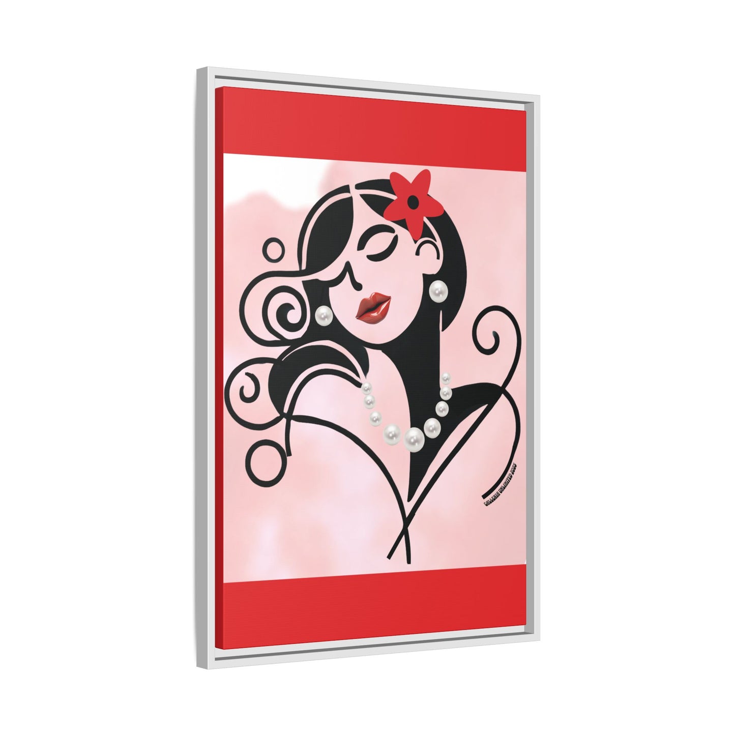 Pearls & Curls4 | Scarlet Kiss - Framed Matte Canvas Art (black or white frame)