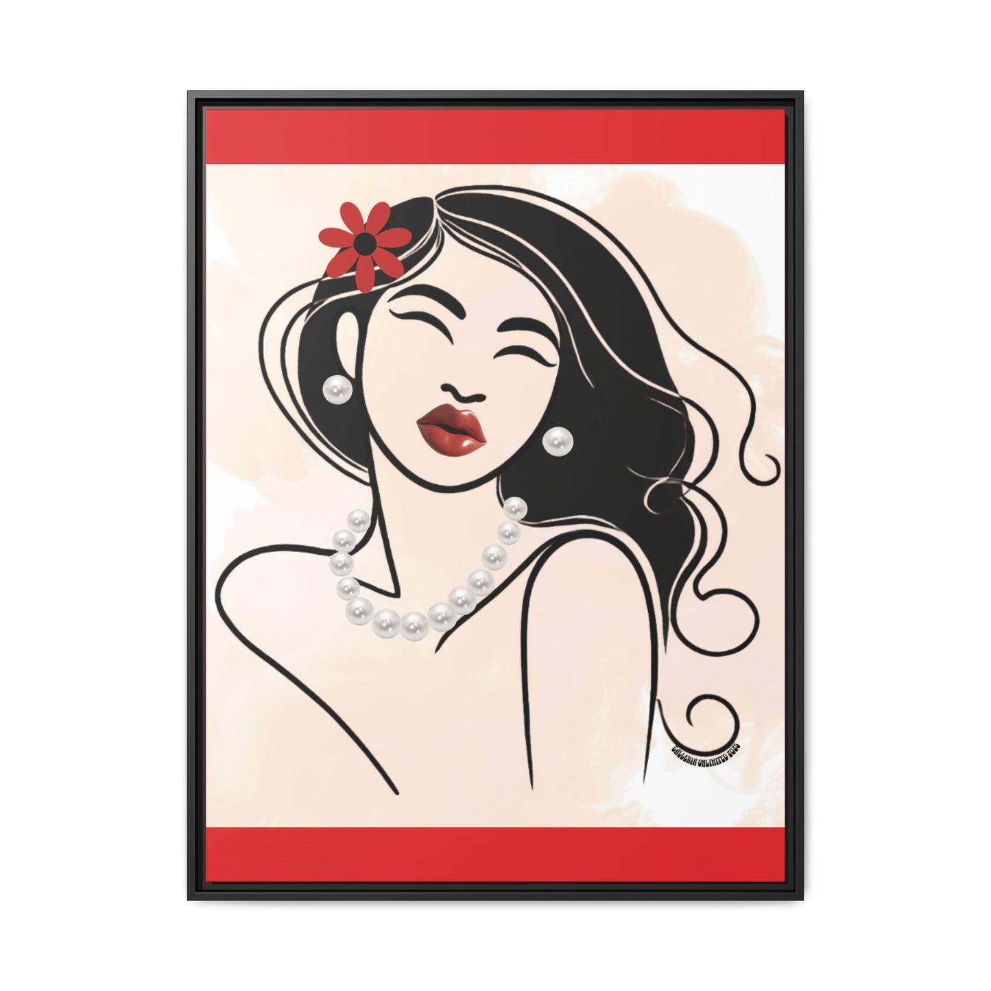Pearls & Curls3 | Scarlet Kiss - Framed Matte Canvas Art (black or white frame)