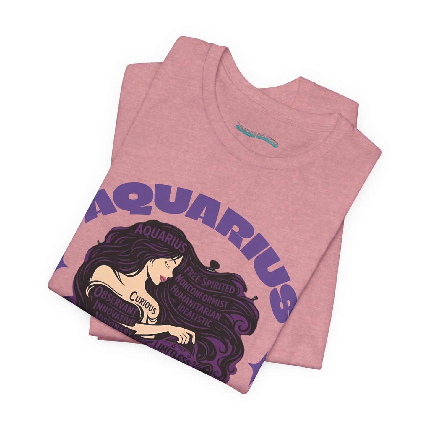 Aquarius | Word Art Graphic Tee2 (amethyst)-"Aquarius" Definition on Back