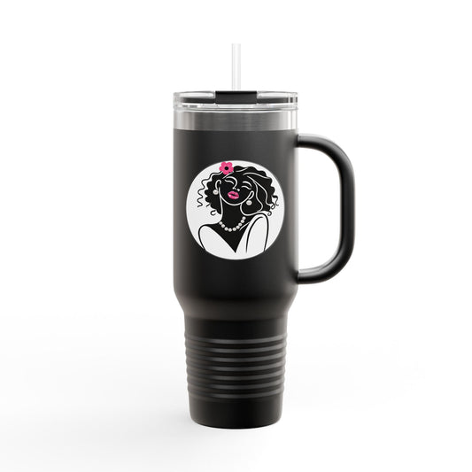 Pearls & Curls2 | Pink Pout - Insulated Travel Mug, 40oz (black or white)