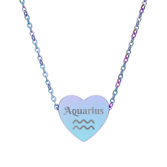 Aquarius | Heart Glyph Necklace (18K gold/rose gold, stainless steel, rainbow/black PVD coating)