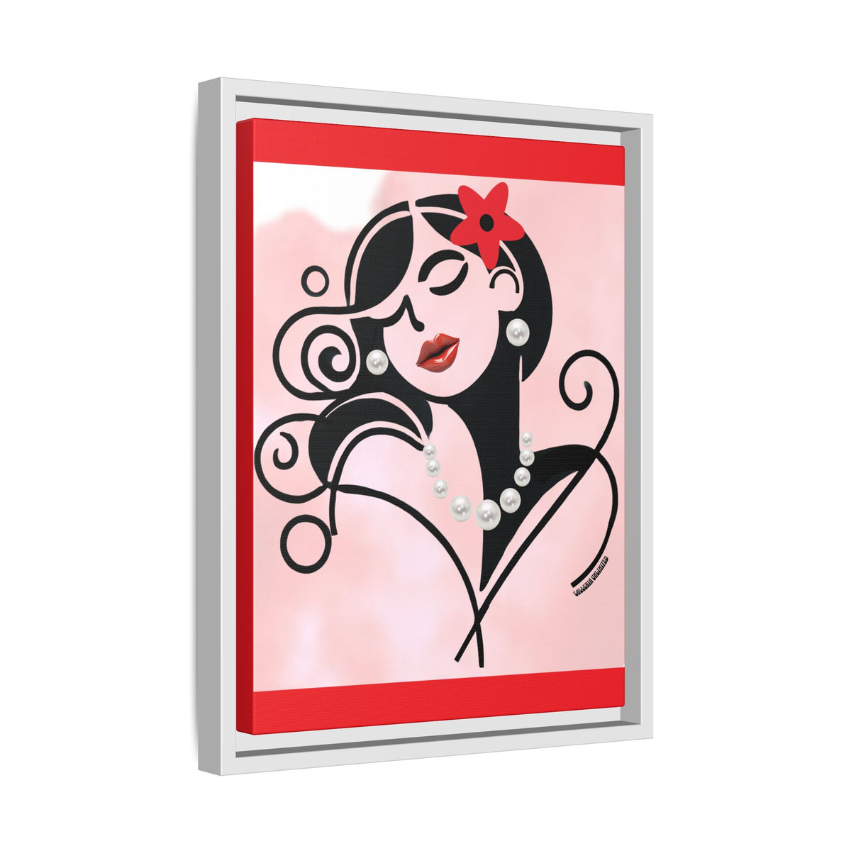 Pearls & Curls 4 | Cherry Kiss Framed Matte Canvas Wall Art (black or white frame)