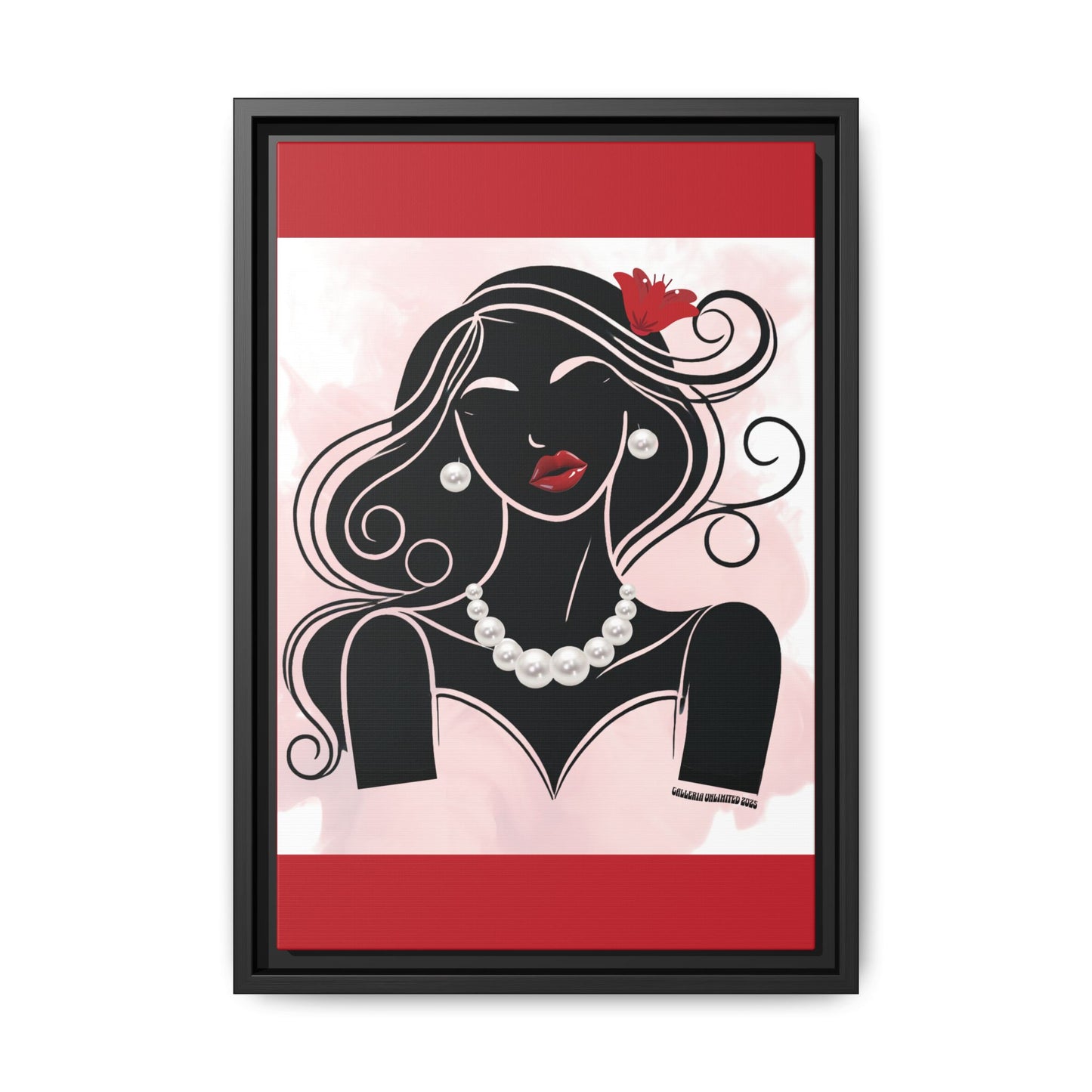 Pearls & Curls1 | Ruby Lips- Framed Matte Canvas Art (black or white frame)