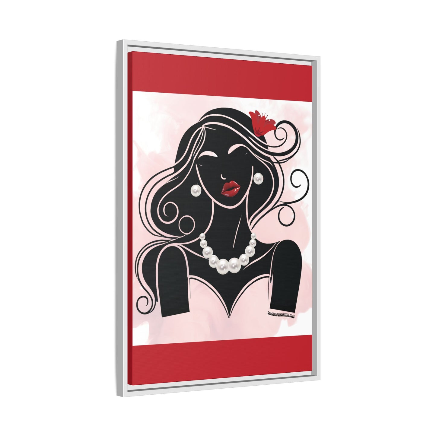 Pearls & Curls1 | Ruby Lips- Framed Matte Canvas Art (black or white frame)