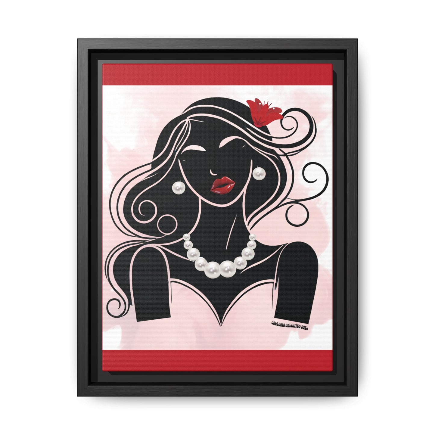 Pearls & Curls1 | Ruby Lips- Framed Matte Canvas Art (black or white frame)