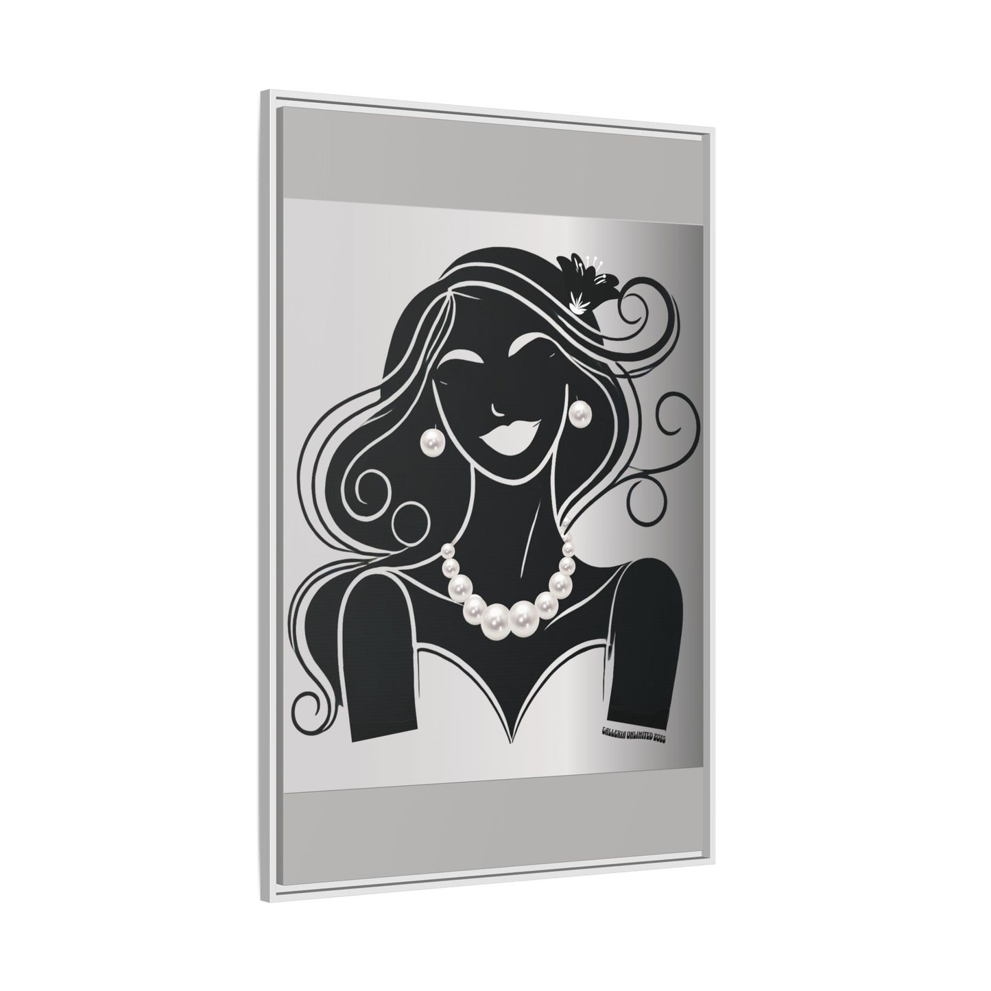 Pearls & Curls1 | Black and White - Framed Matte Canvas Art (black or white frame)