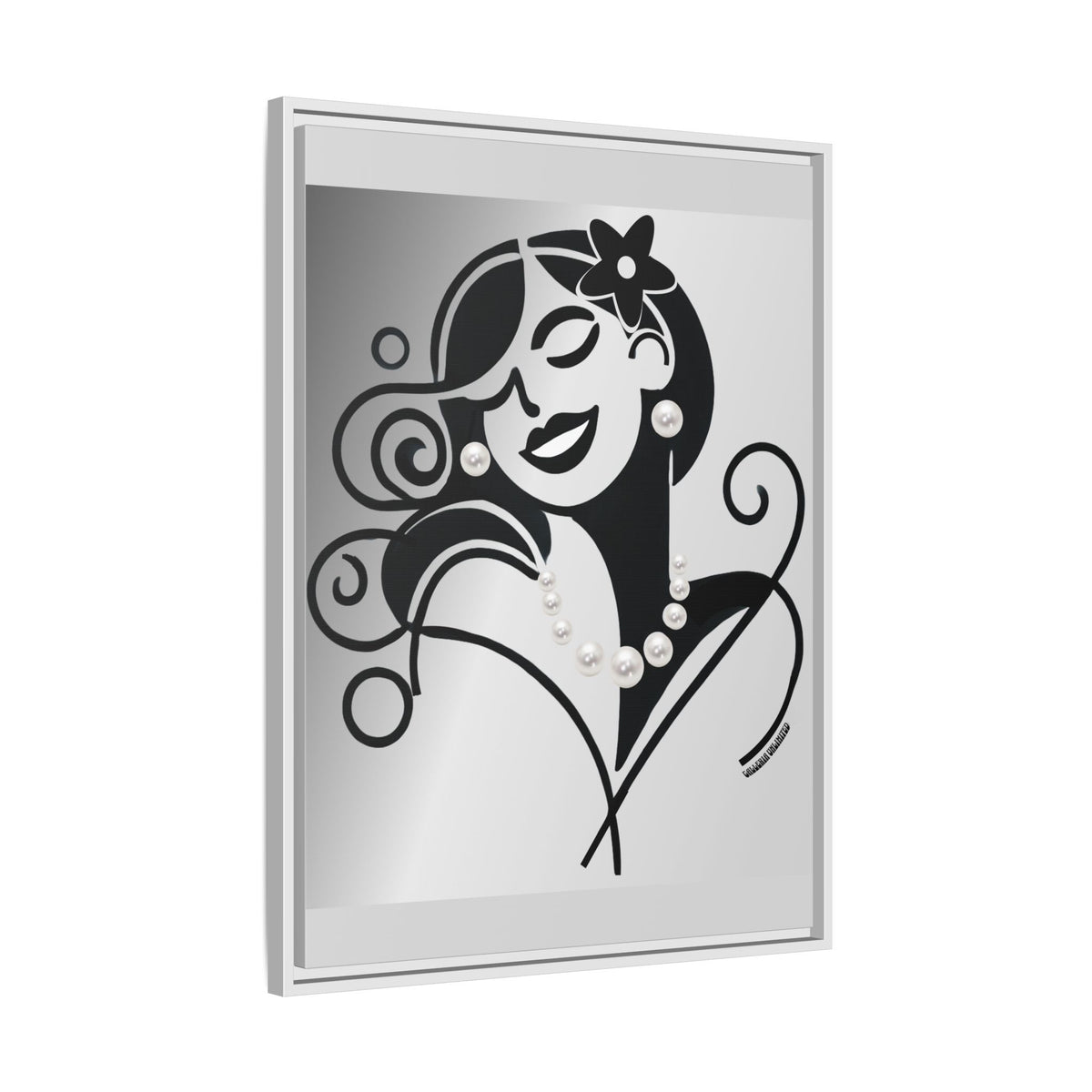 Pearls & Curls 4 | Black and White Framed Matte Canvas Wall Art (black or white frame)