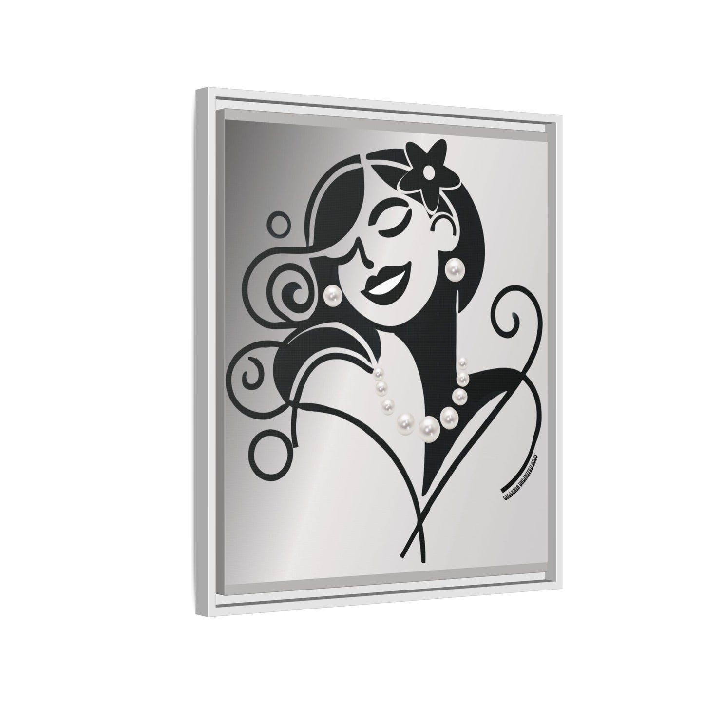 Pearls & Curls4 | Black and White - Framed Matte Canvas Art (black or white frame)