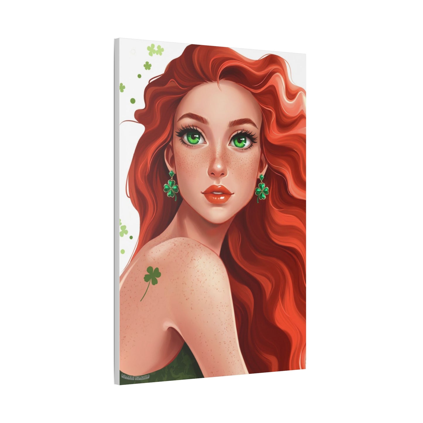 Clovers 2 | Emerald Whisper in White, Stretched Satin Canvas Wall Art