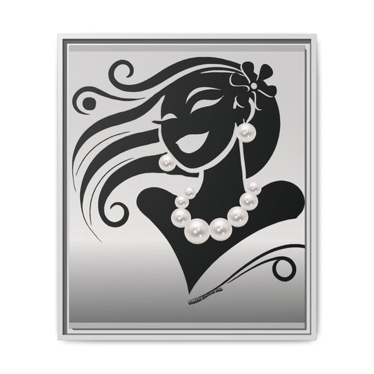 Pearls & Curls6 | Black and White - Framed Matte Canvas Art (black or white frame)