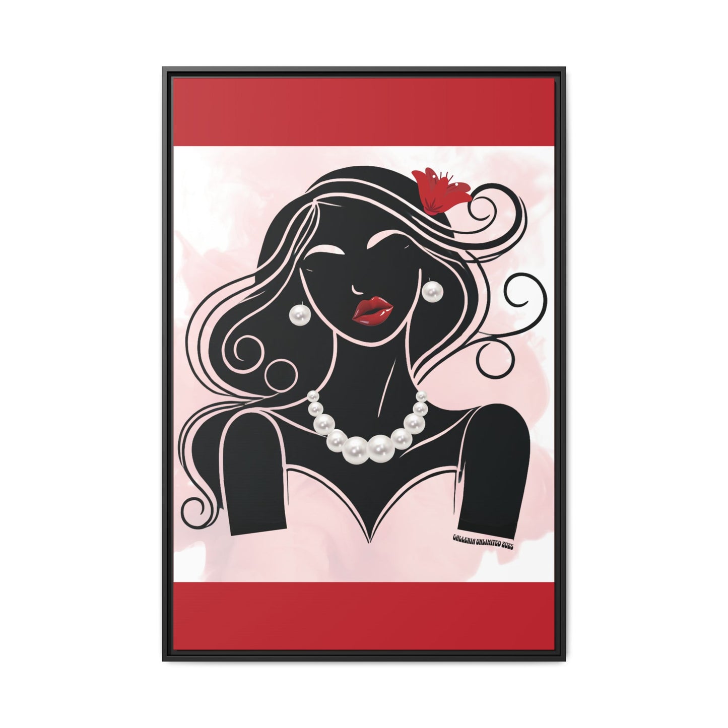 Pearls & Curls1 | Ruby Lips- Framed Matte Canvas Art (black or white frame)