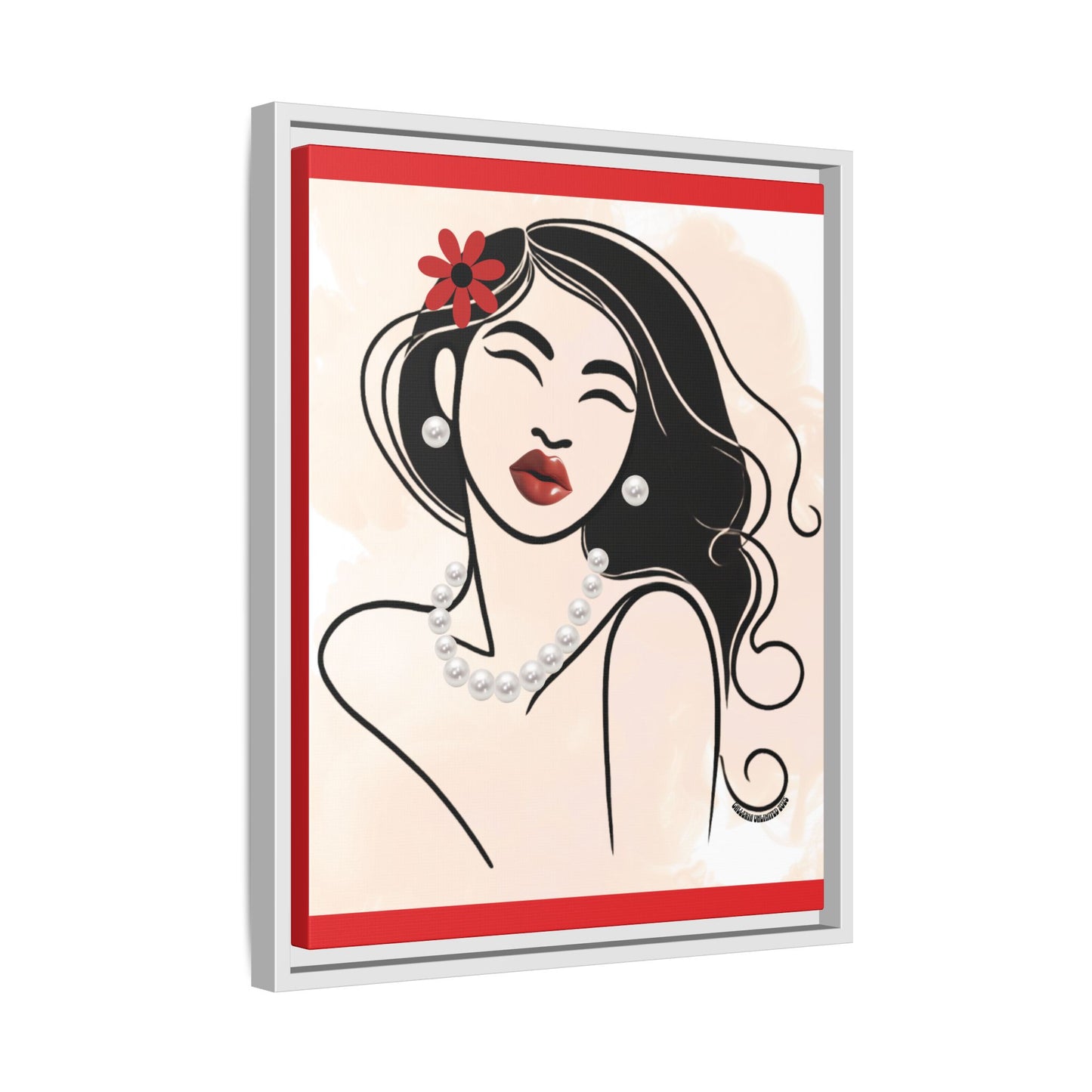 Pearls & Curls3 | Scarlet Kiss - Framed Matte Canvas Art (black or white frame)