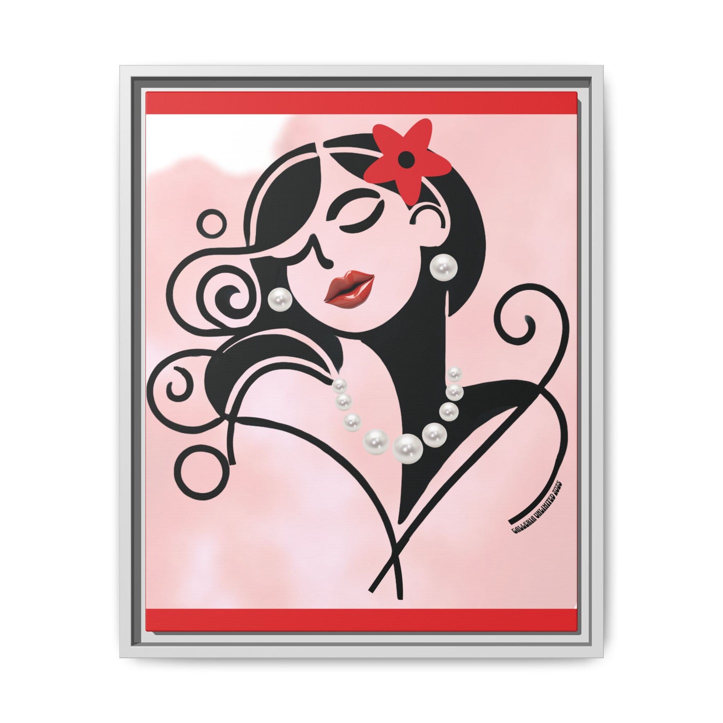Pearls & Curls4 | Scarlet Kiss - Framed Matte Canvas Art (black or white frame)
