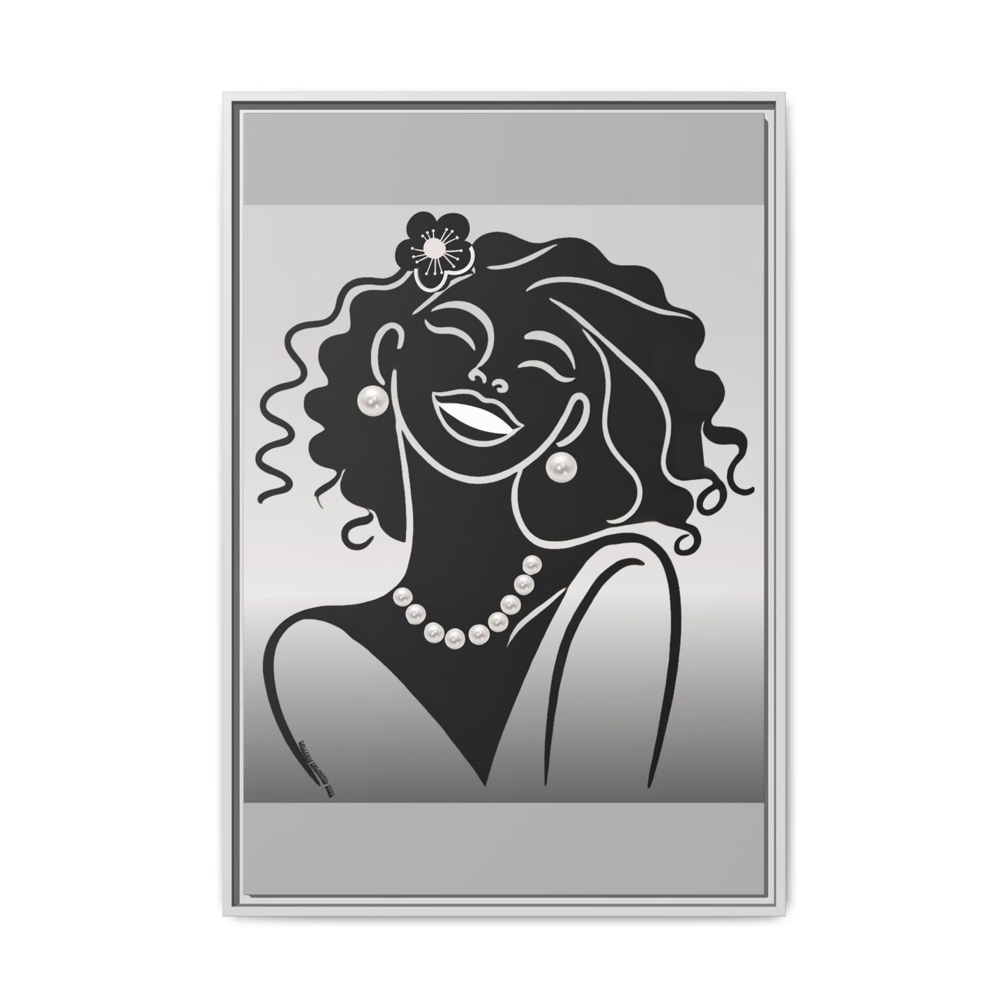 Pearls & Curls2 | Black and White - Framed Matte Canvas Art (black or white frame)