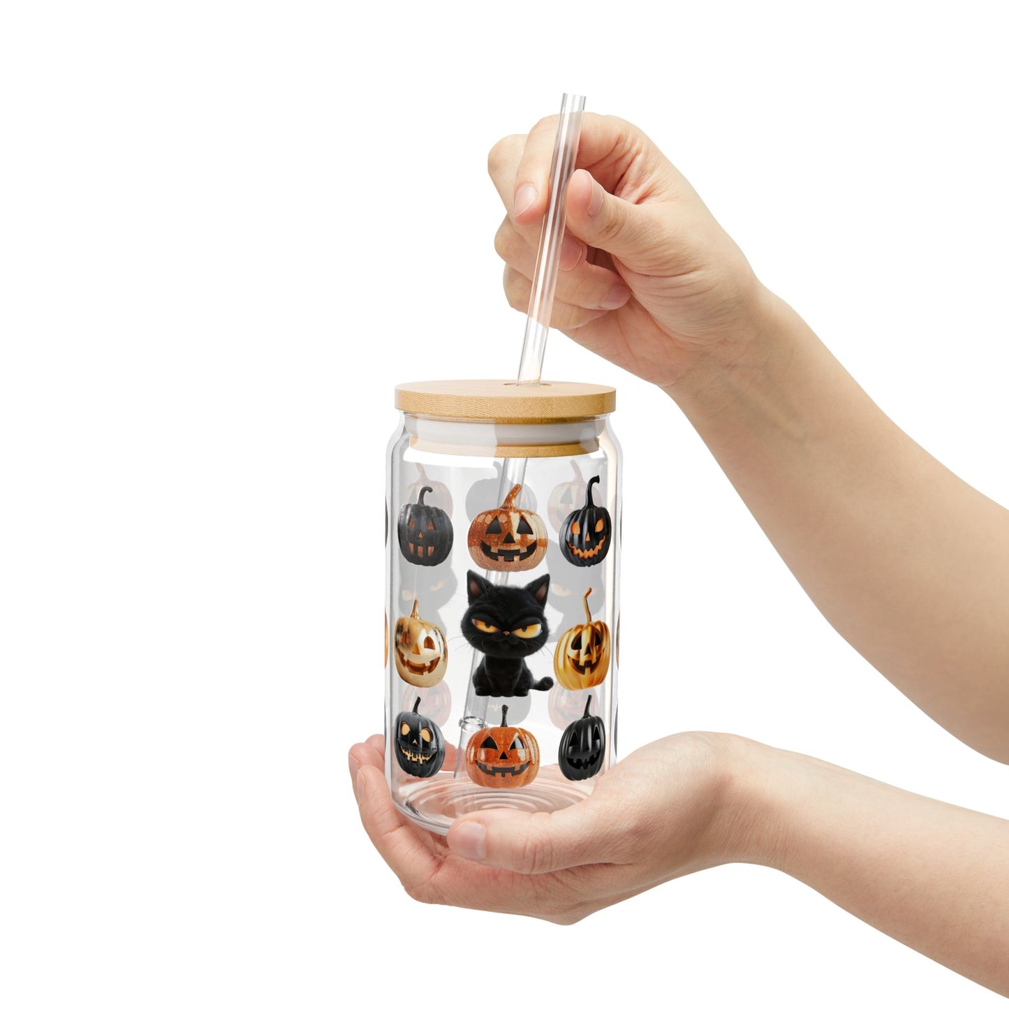 The Spooky Edit2 - Black Cat Sipper Glass, 16oz