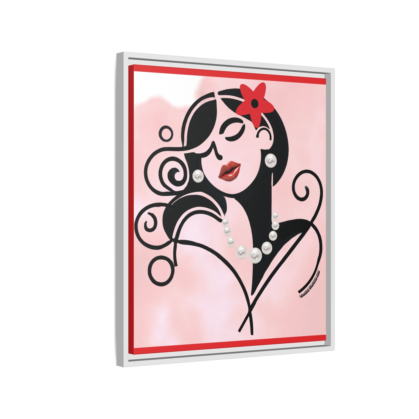 Pearls & Curls4 | Scarlet Kiss - Framed Matte Canvas Art (black or white frame)