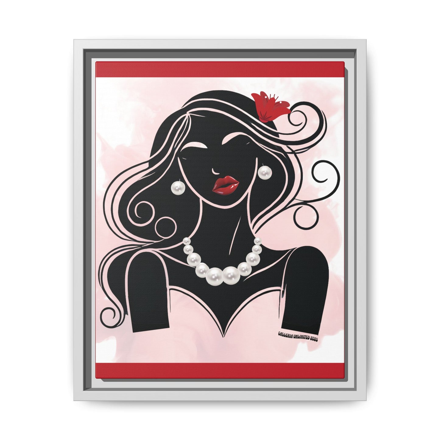 Pearls & Curls1 | Ruby Lips- Framed Matte Canvas Art (black or white frame)