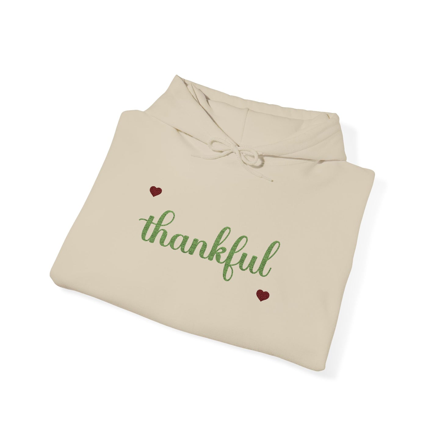 The Thankful Edit1 | Light Green Embroidered Thankful Hoodie, maroon hearts (multiple colors)