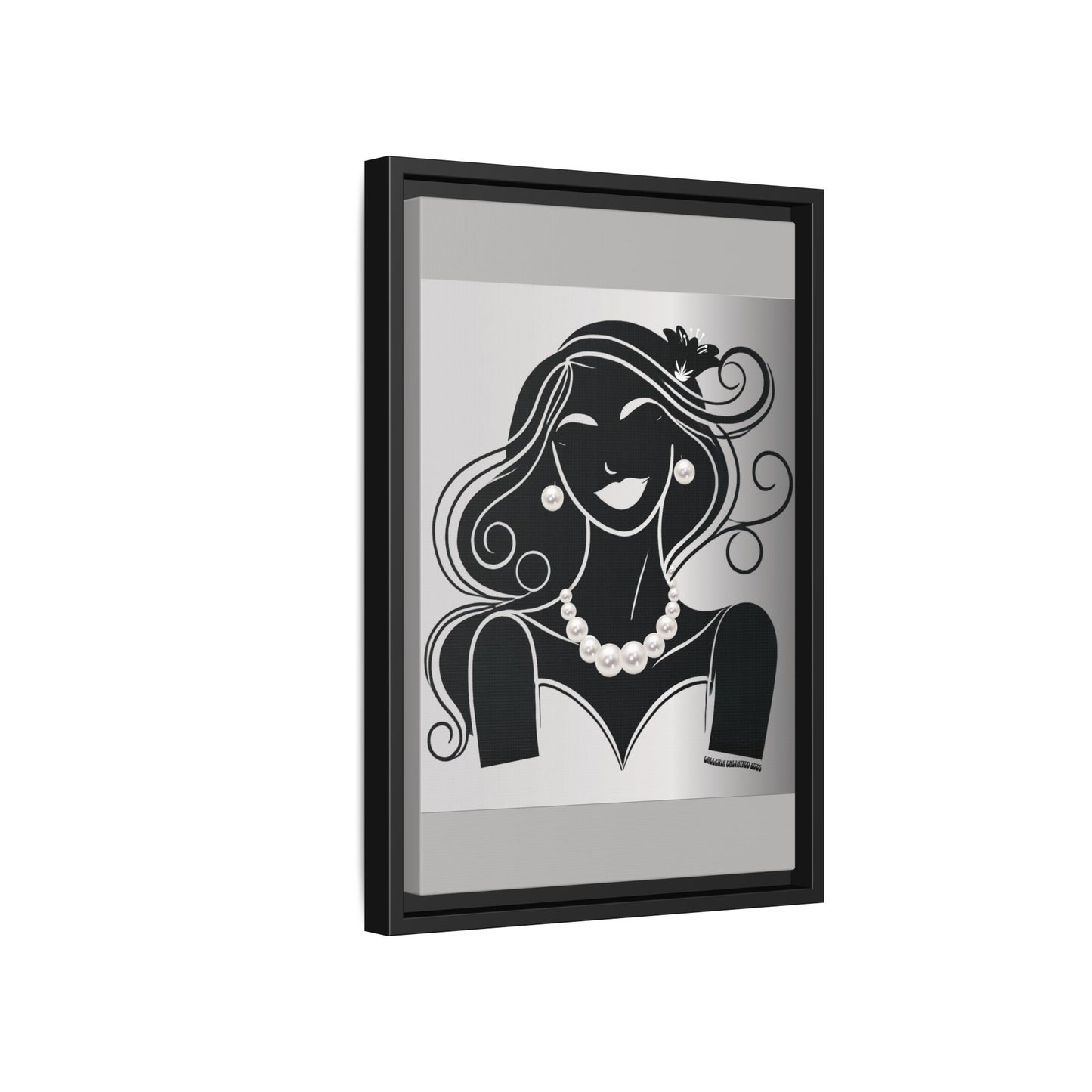 Pearls & Curls1 | Black and White - Framed Matte Canvas Art (black or white frame)