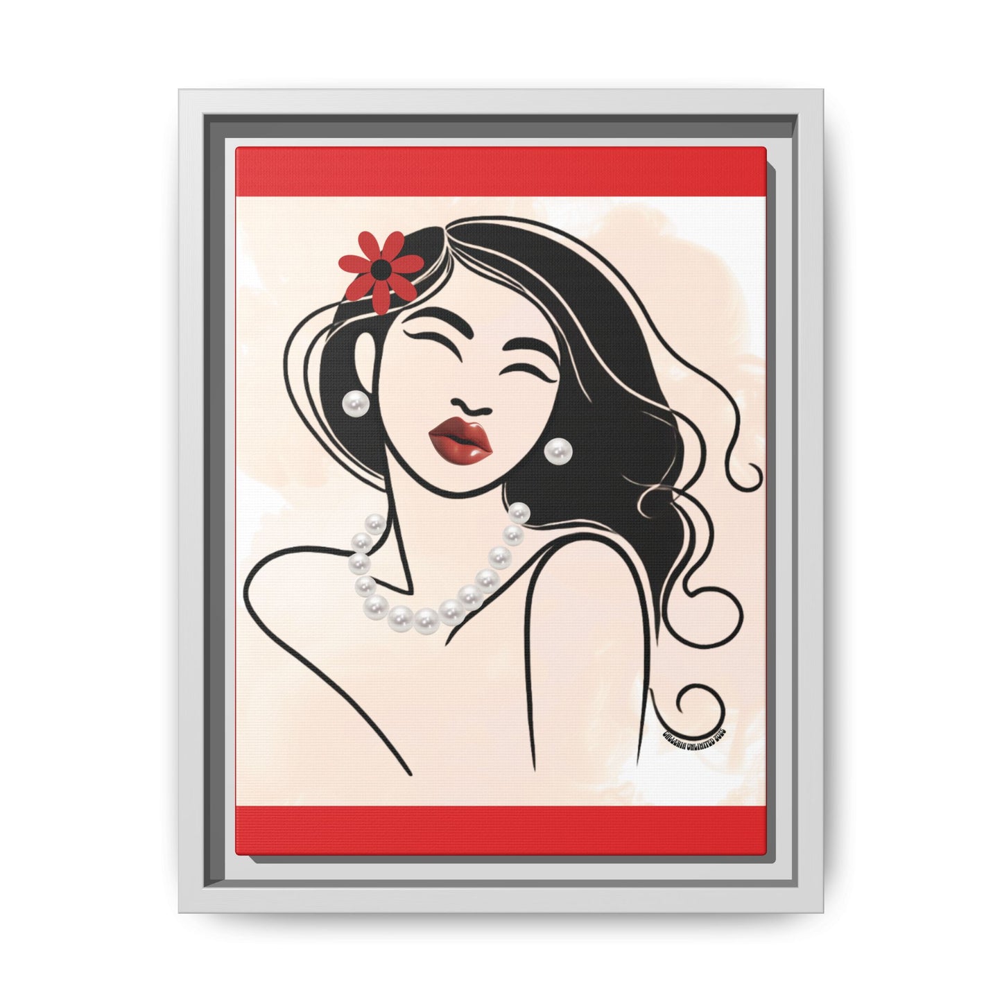 Pearls & Curls3 | Scarlet Kiss - Framed Matte Canvas Art (black or white frame)