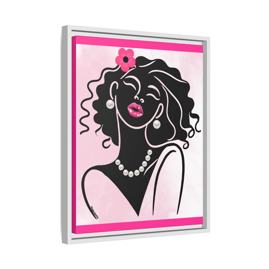 Pearls & Curls 2 | Pink Kiss Framed Matte Canvas Wall Art (black or white frame)