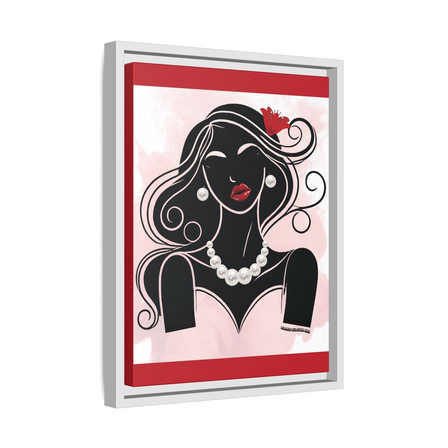 Pearls & Curls1 | Ruby Lips- Framed Matte Canvas Art (black or white frame)