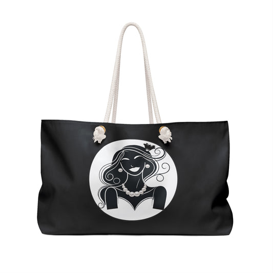 Pearls & Curls 1 | Black Double-Sided Weekender Bag
