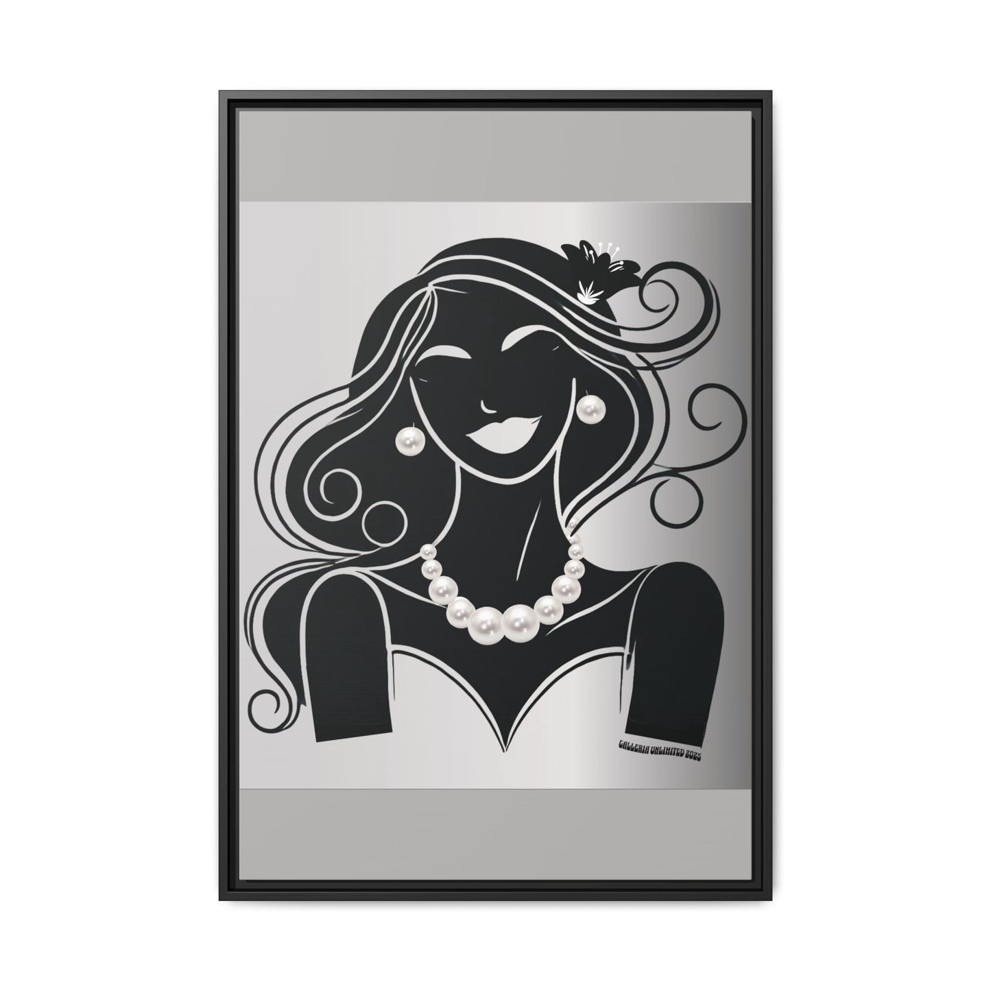 Pearls & Curls1 | Black and White - Framed Matte Canvas Art (black or white frame)