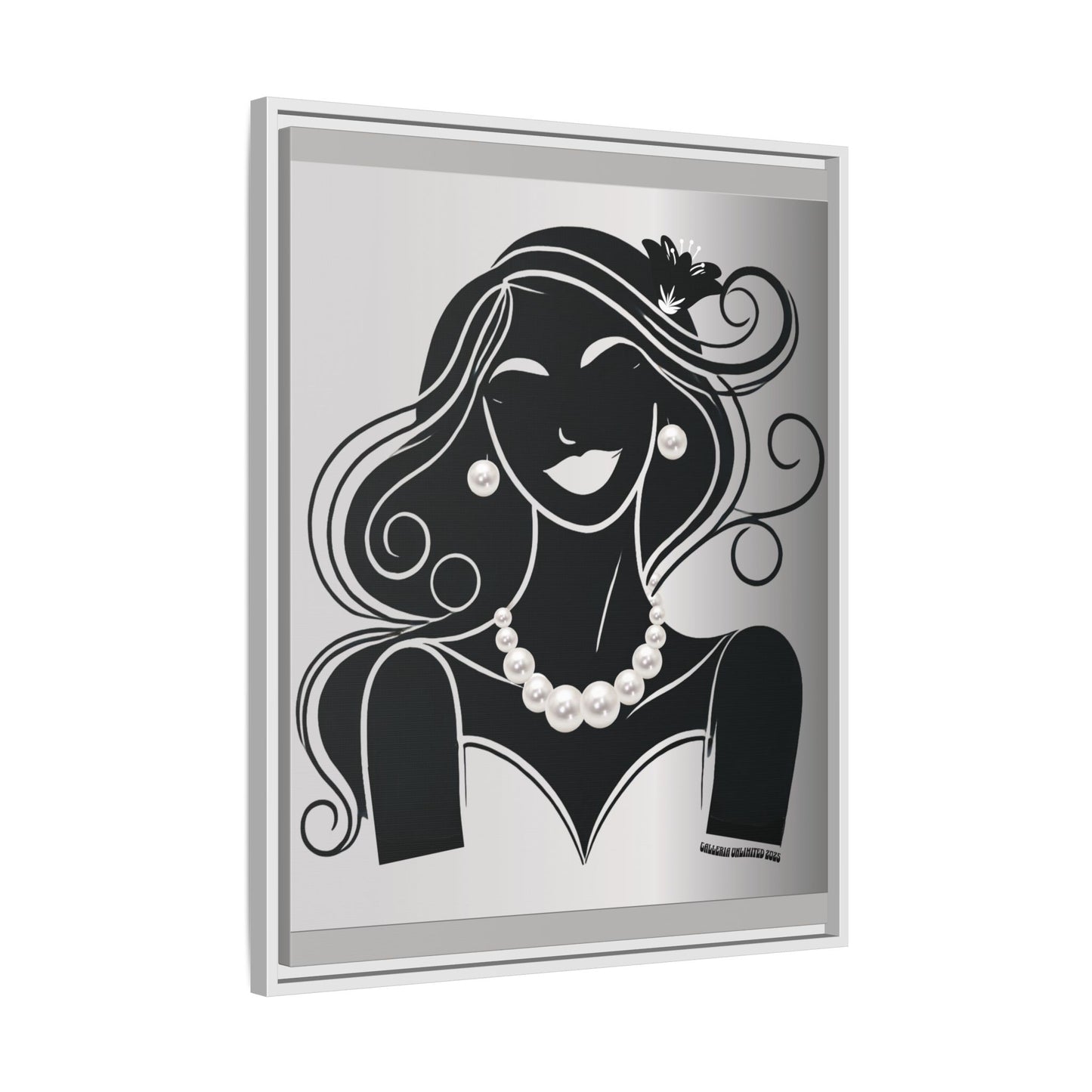 Pearls & Curls1 | Black and White - Framed Matte Canvas Art (black or white frame)