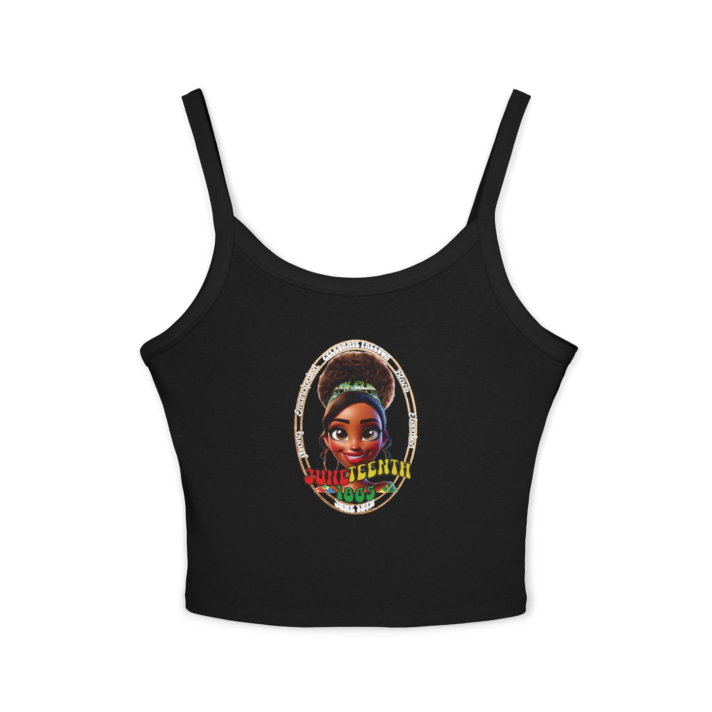 The 92% Club |Juneteenth Celebration Spaghetti Strap Baby Tank Top, front and back design