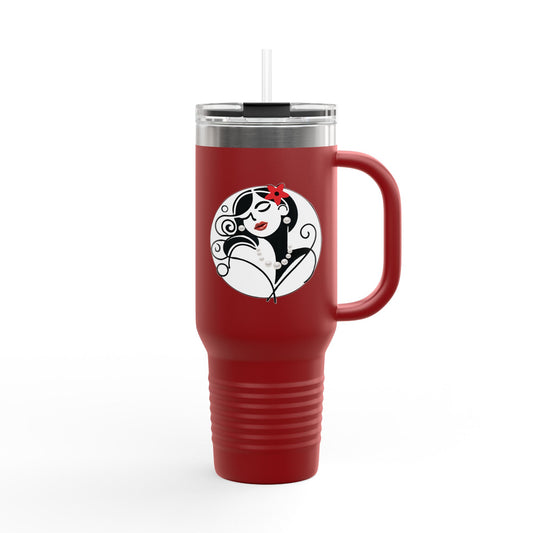 Pearls & Curls4 | Ruby Kiss - Insulated Travel Mug, 40oz (black, white, or red)