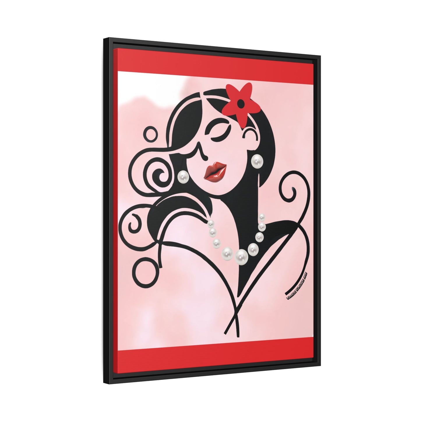 Pearls & Curls4 | Scarlet Kiss - Framed Matte Canvas Art (black or white frame)
