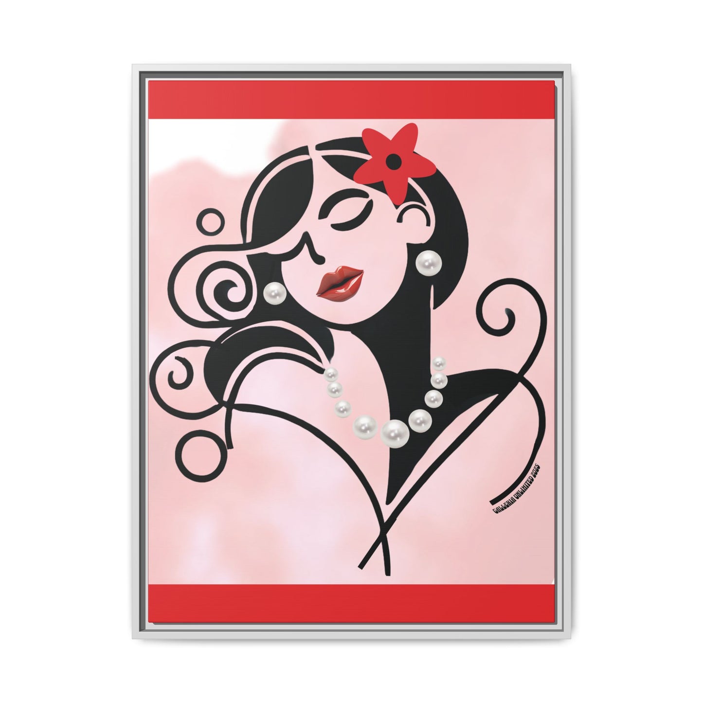 Pearls & Curls4 | Scarlet Kiss - Framed Matte Canvas Art (black or white frame)