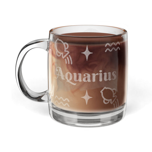Aquarius | Engraved Glass Coffee Mug, 12.25 oz