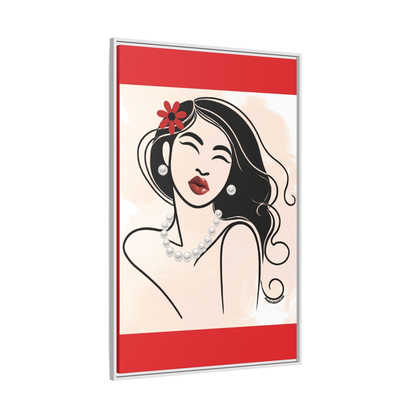 Pearls & Curls3 | Scarlet Kiss - Framed Matte Canvas Art (black or white frame)