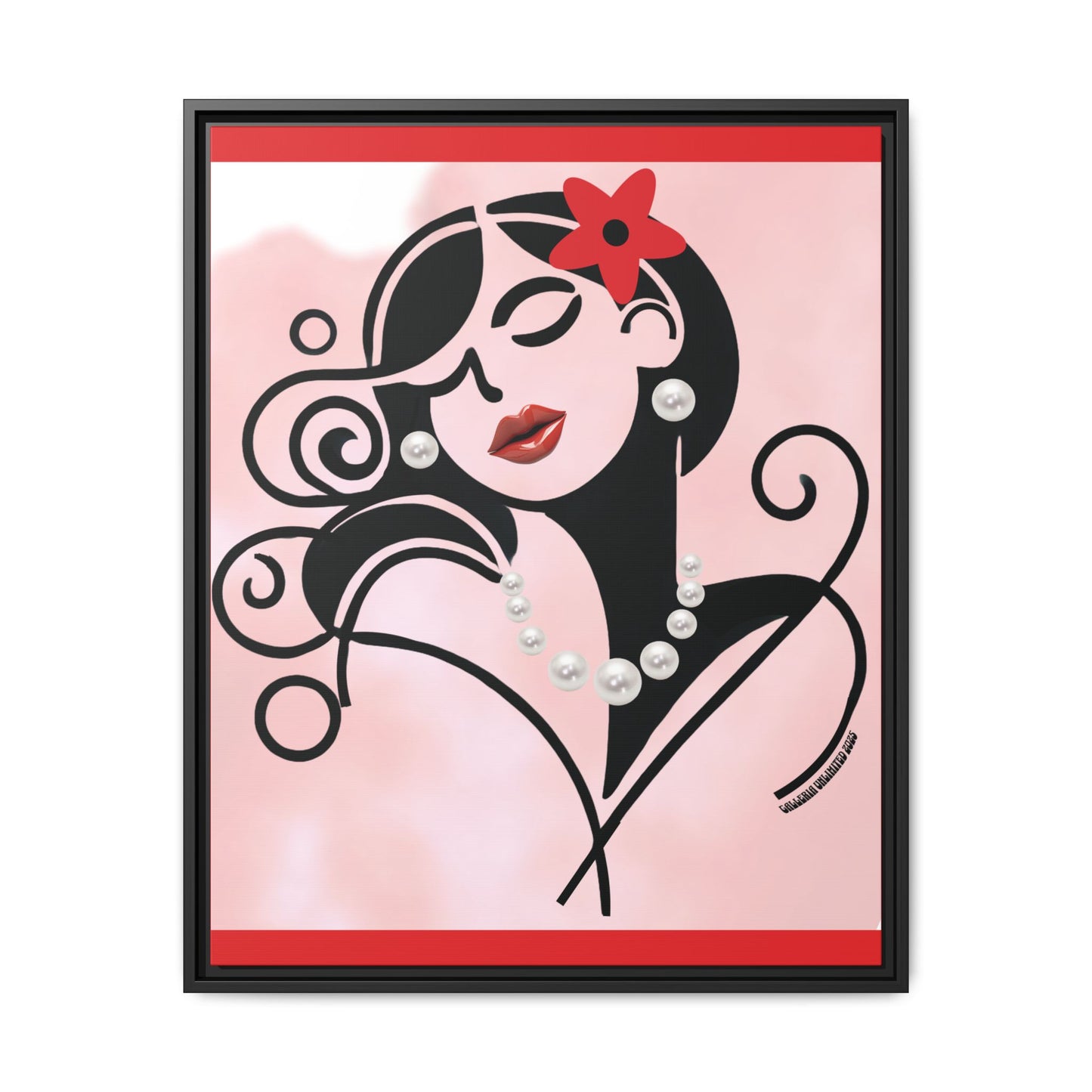 Pearls & Curls4 | Scarlet Kiss - Framed Matte Canvas Art (black or white frame)
