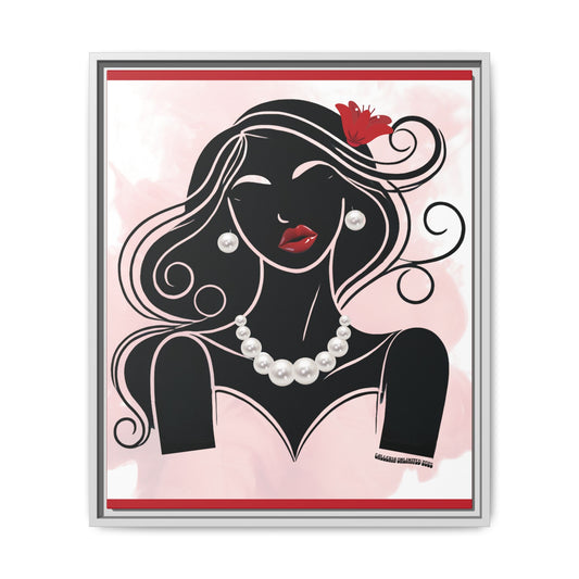 Pearls & Curls1 | Ruby Lips- Framed Matte Canvas Art (black or white frame)