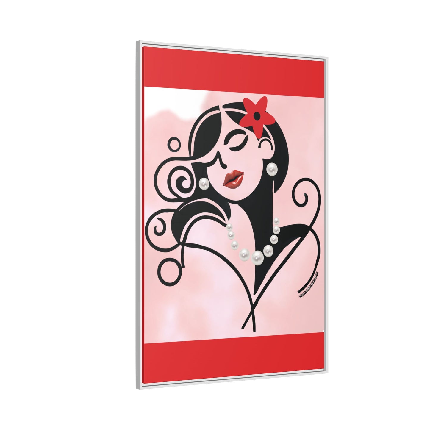 Pearls & Curls4 | Scarlet Kiss - Framed Matte Canvas Art (black or white frame)
